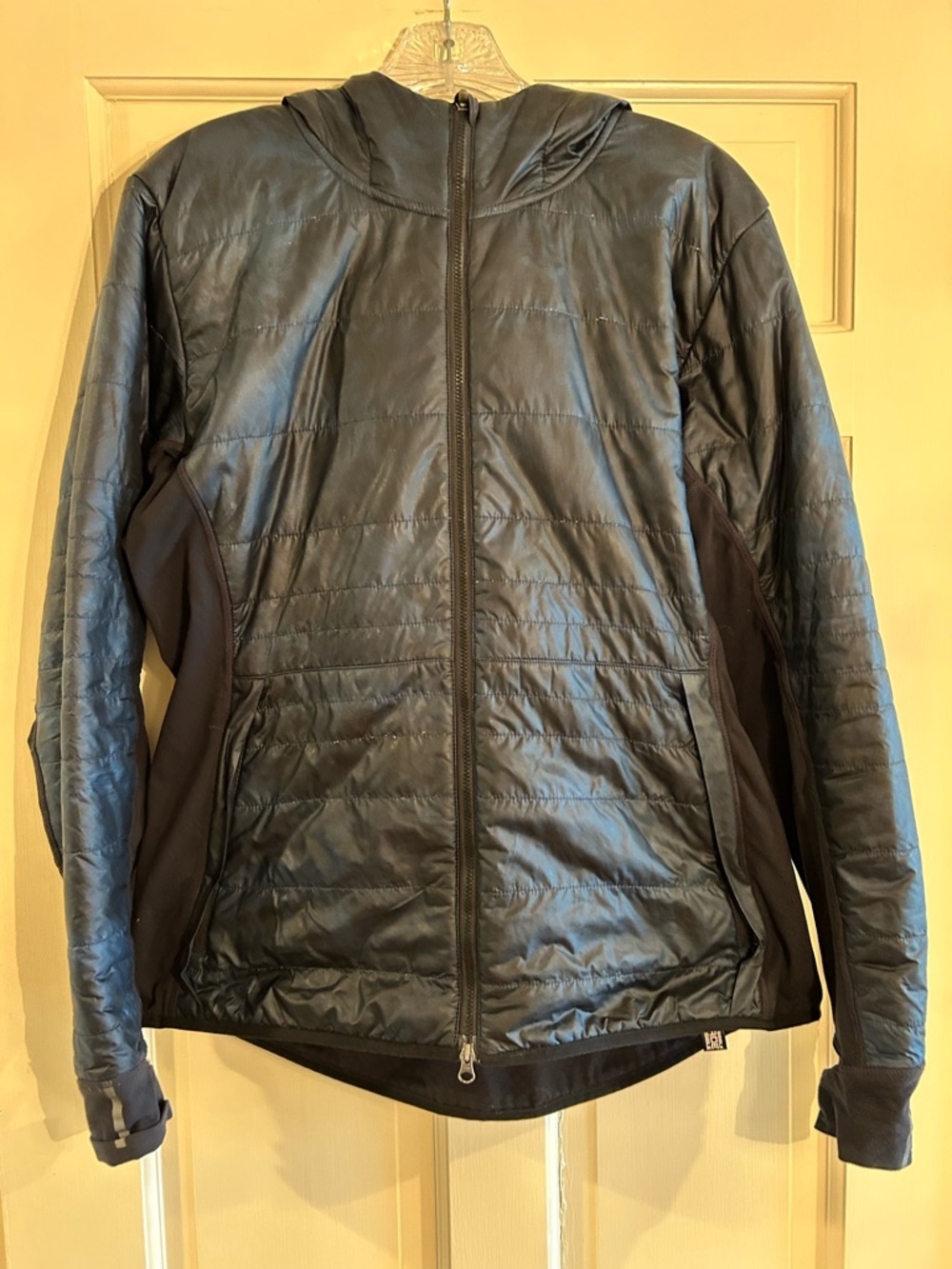 New Balance Hooded Puffer Jacket Black Quilted Lightweight Packable Large